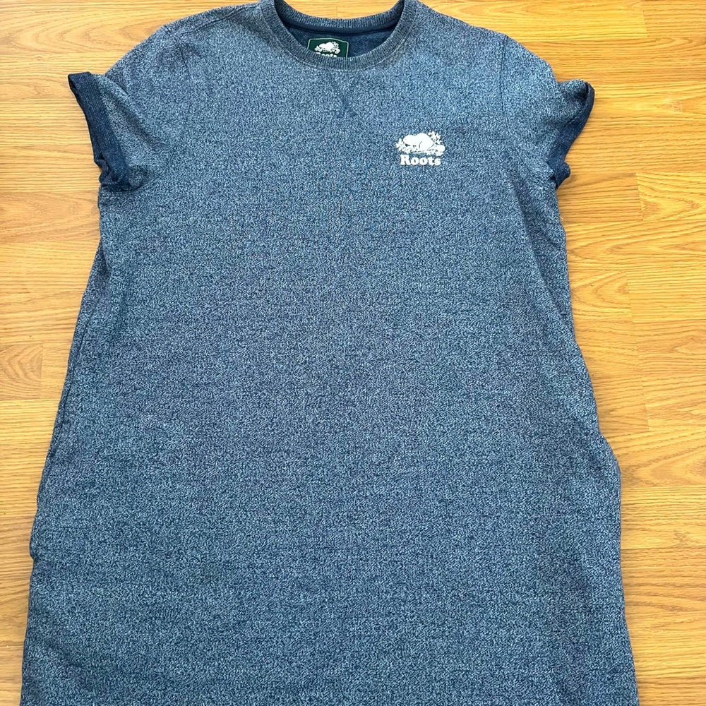 Roots navyish blue “salt and pepper” patterned sweat dress sz XL